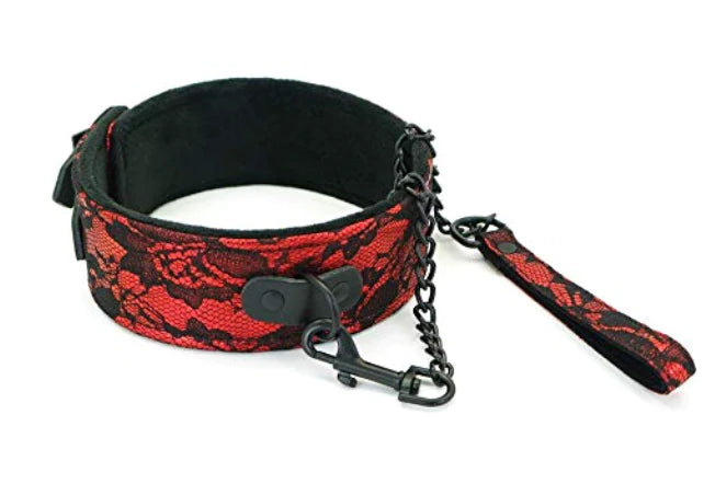 Unleash Your Style: Red Lace Leather Collar and Leash Set for Women