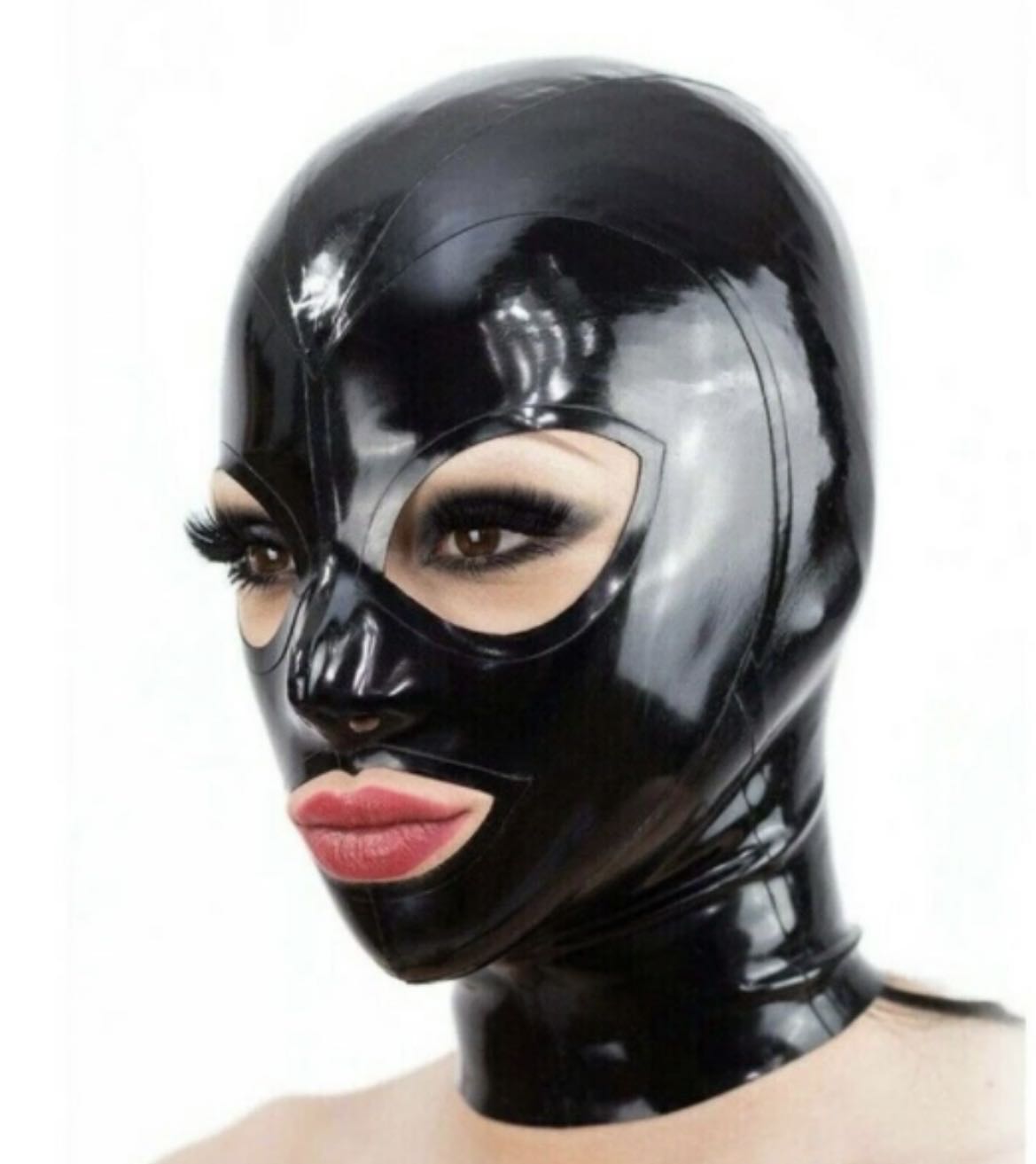 a black latex hood bondage