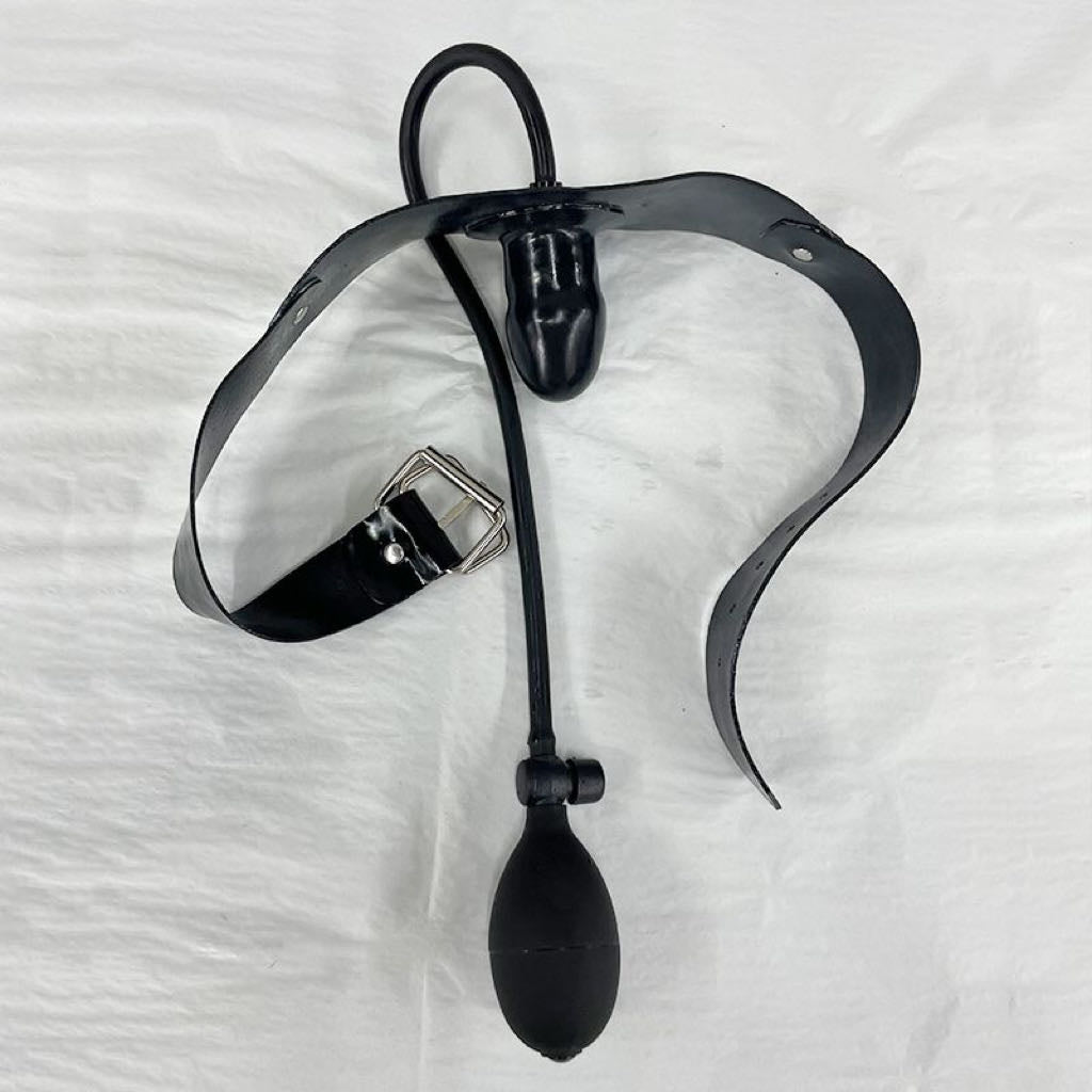 an inflatable mouth gag with latex strap