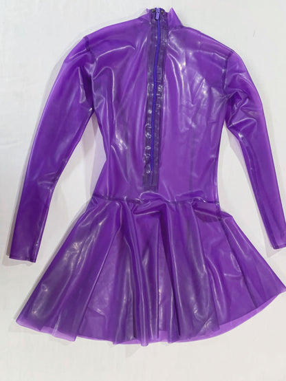 a purple long sleeve latex dress