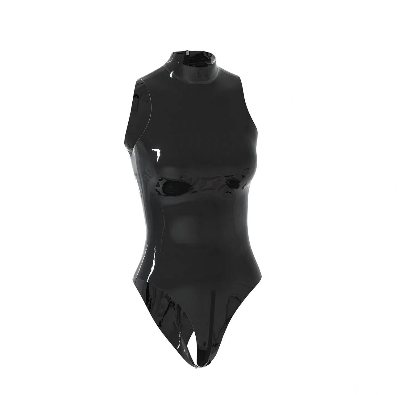 a sleeveless latex bodysuit