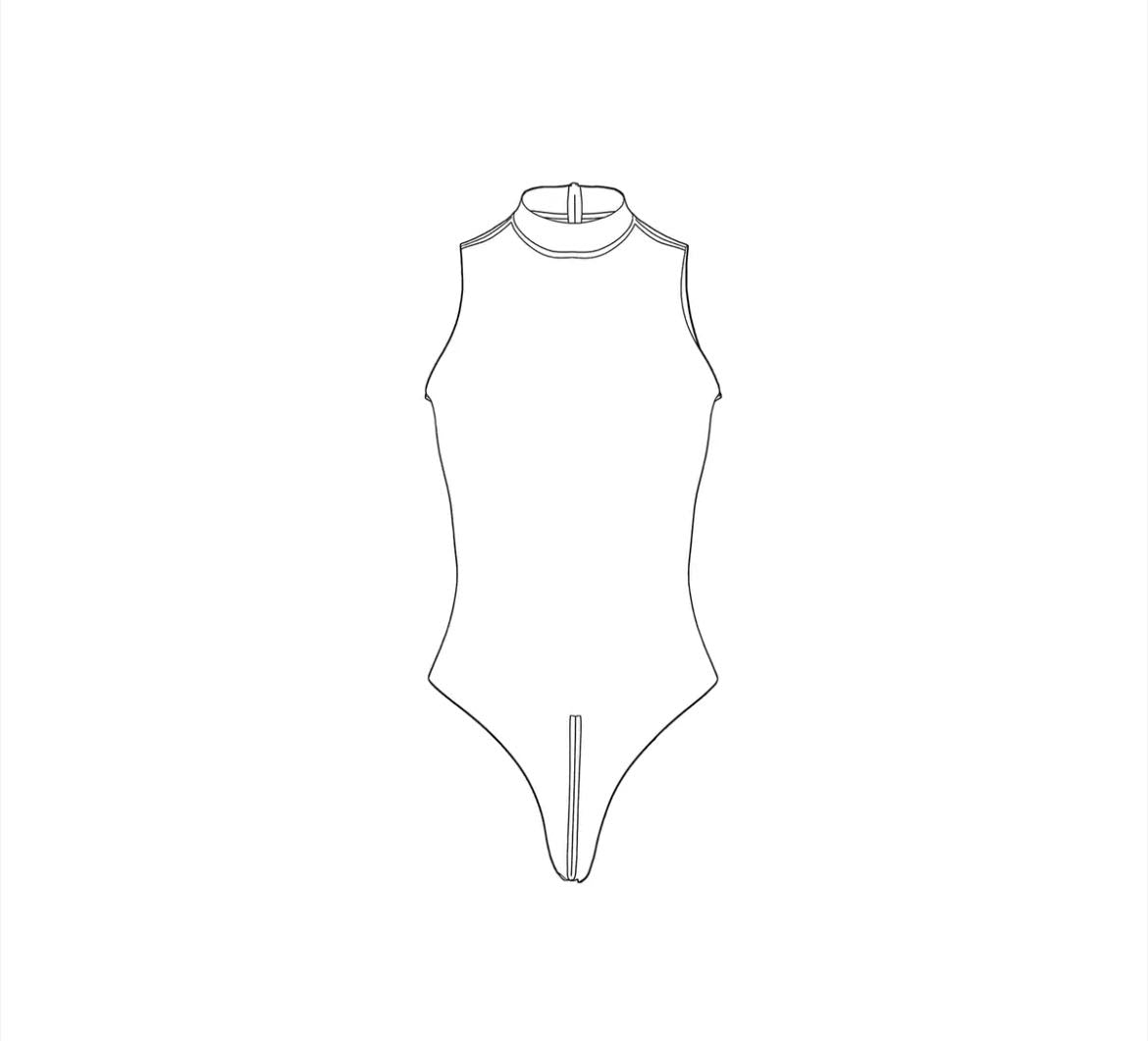 a sleeveless latex bodysuit