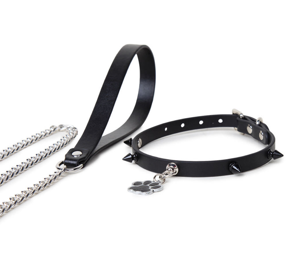 Black Spike Choker and Leash for Bdsm