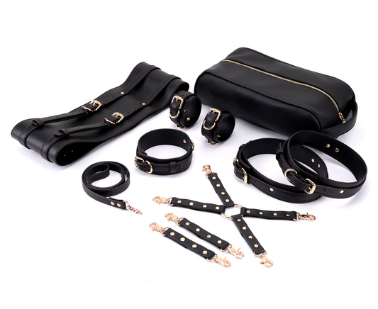 black leather bondage set