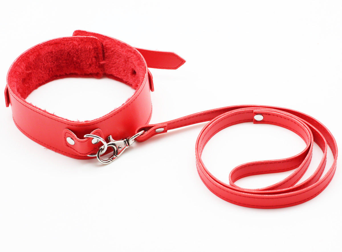 a red BDSM Collar and leash set