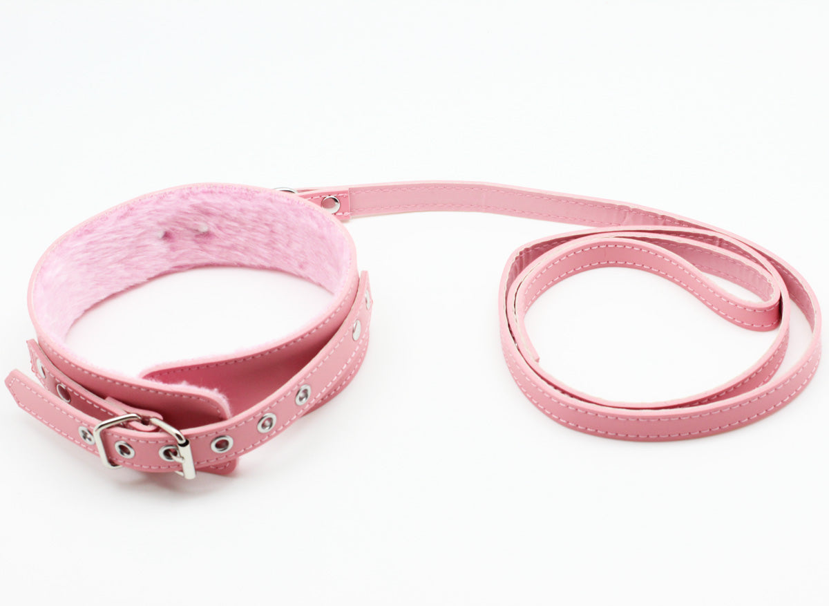 a pink BDSM Collar and leash set