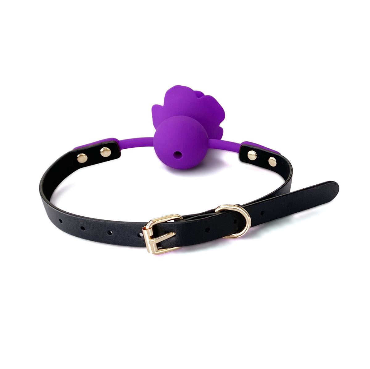 a purple Silicone Rose Ball Gag mouth ball gag with rose