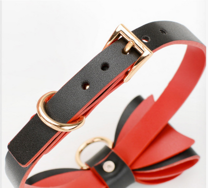 a black and red Leather Sex Collar