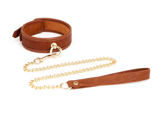 a Brown Leather Collar and Leash for Adults