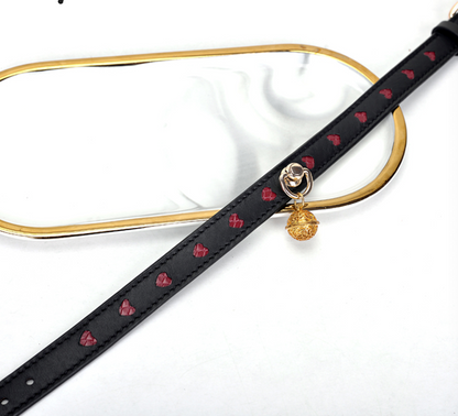 a black Bondage Day Collar with red heart