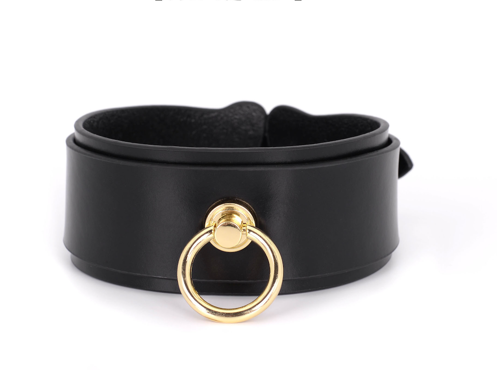 a black leather bondage collar 