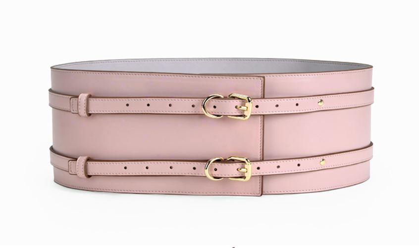 a pink leather waist belt